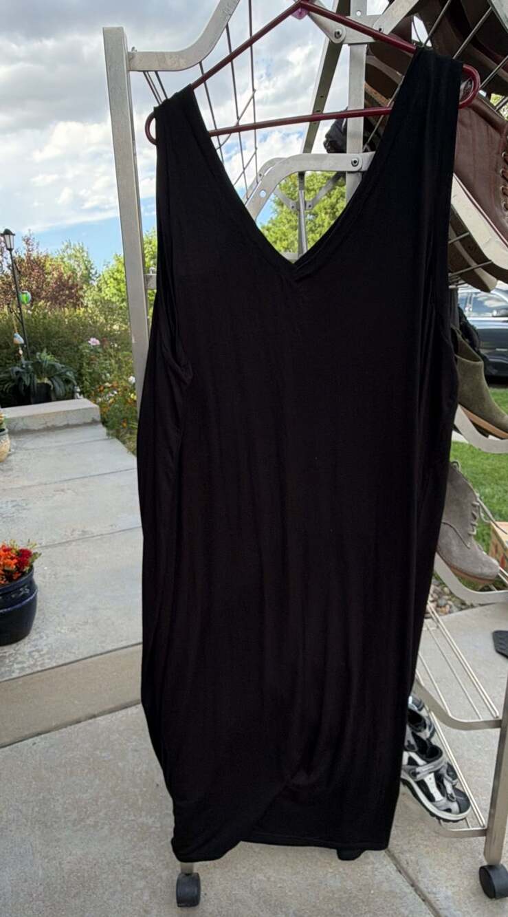 Black Sleeveless V-Neck Tencel Jersey Mini Dress
